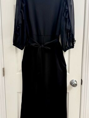 Laura Black Ruffle-Sleeve Tie-Waist Women's  Jumpsuit
